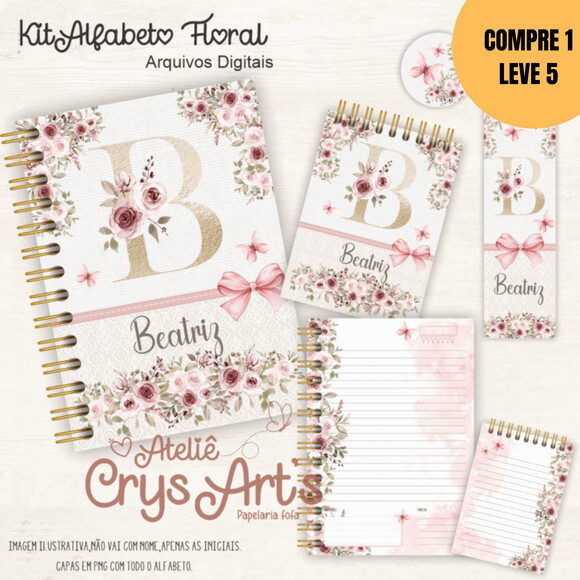 Arquivo Digital Kit Alfabeto Floral Gold -5126