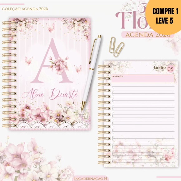 Arquivo Digital Kit Agendas 2026 Floral Rosa -4302