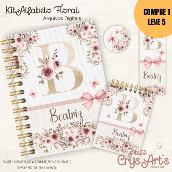 Arquivo Digital Kit Alfabeto Floral Gold -5126