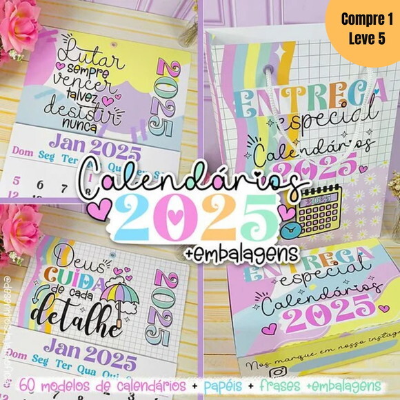 Arquivo Digital Kit Calendários 2025 Fofos e Coloridos -567