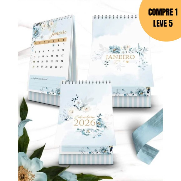 Arquivo Digital Kit Calendários 2026 Floral Azul -6179