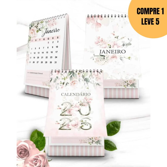 Arquivo Digital Kit Calendários 2026 Floral Rosa -6181