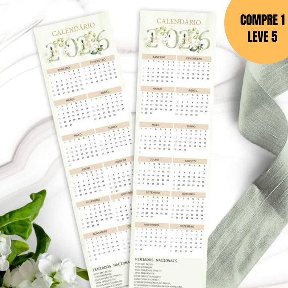 Arquivo Digital Kit Calendários de Mesa 2026 Rosas Brancas