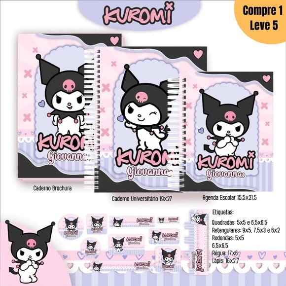 Arquivo Digital Kuromi Preto Kit Escolar 2025 -814