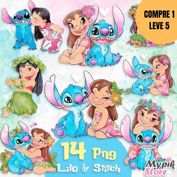 Arquivo Digital Lilo e Stitch Aquarela Kit Digital -4905