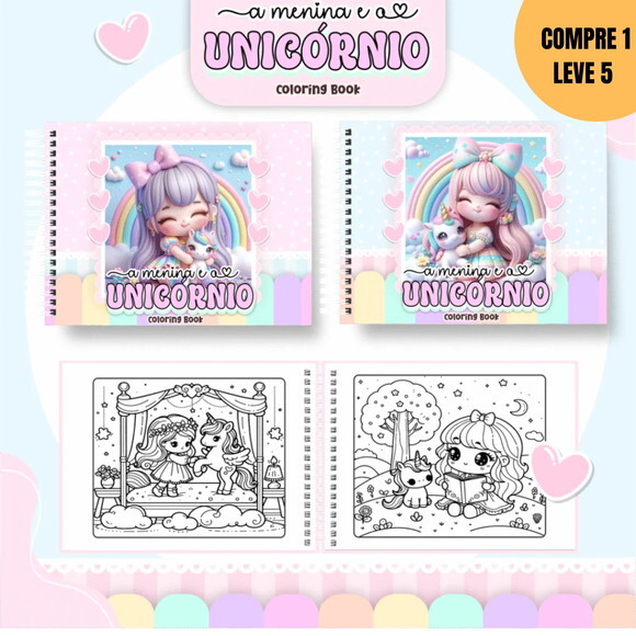 Arquivo Digital Menina e Unicórnio Livro de Colorir -3282