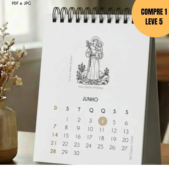 Arquivo Digital Mini Calendário de Mesa A6 Versão Masculina