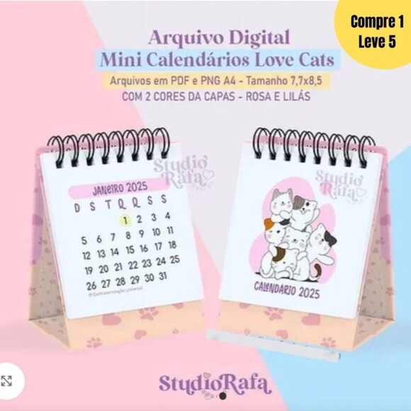 Arquivo Digital Mini Calendário Gatinhos 2025 -404