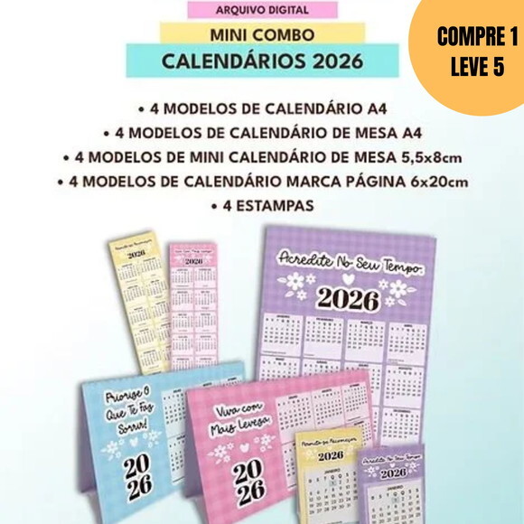 Arquivo Digital Mini Combo Calendários Fofo 2026 -6022
