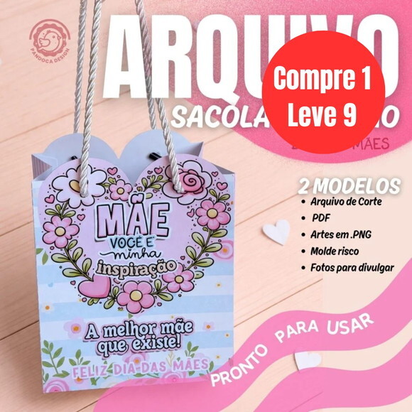Arquivo Digital Mini Sacola Coração Dia das Mães -6840