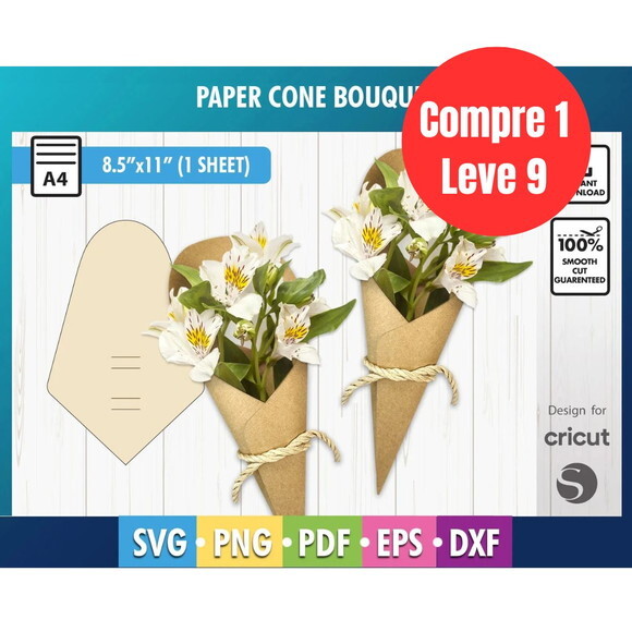 Arquivo Digital Molde para Capa de Buquê em Cone -6801