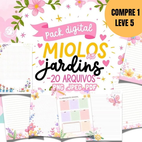 Arquivo Digital Pack 20 Miolos Caderno A5 Jardins -5406