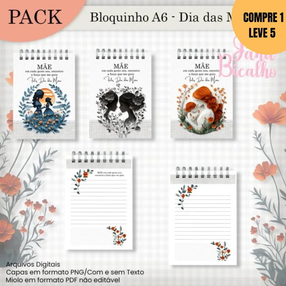Arquivo Digital Pack Bloquinho A6 Dia das Mães -3024