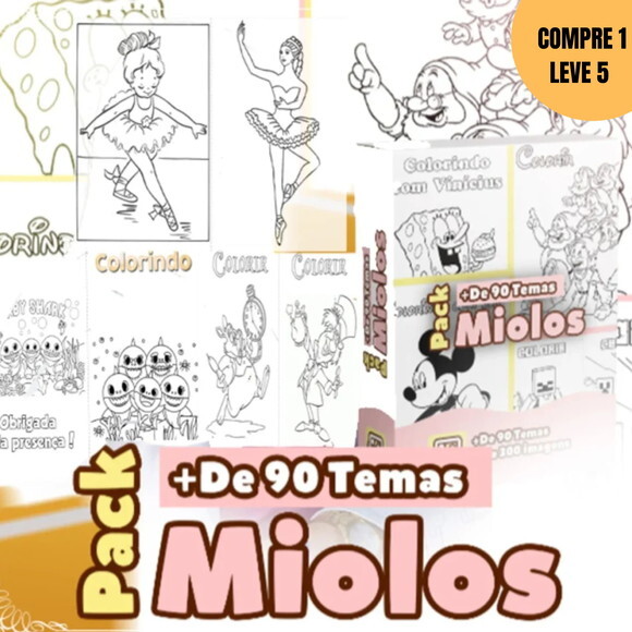 Arquivo Digital Pack Miolos Livros de Colorir 90 Temas -3351