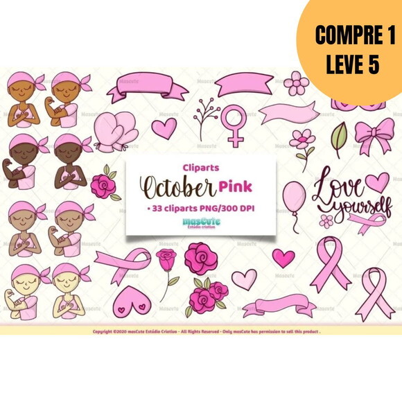 Arquivo Digital Pacote Clipart Outubro Rosa -5385