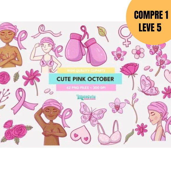 Arquivo Digital Pacote Clipart Fofo de Outubro Rosa -5384