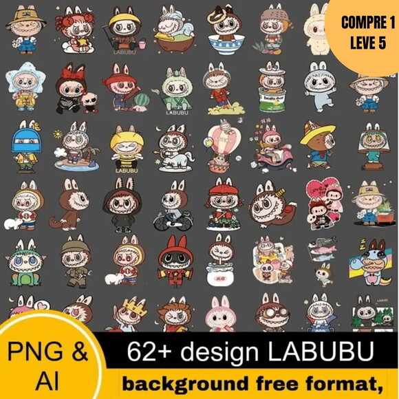 Arquivo Digital Pacote com 62 Designs de Labubu -3620