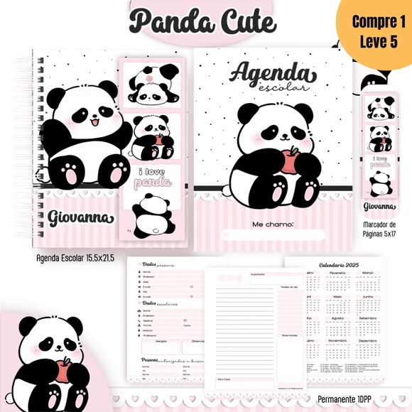 Arquivo Digital Panda Cute Kit Escolar 2025 -782