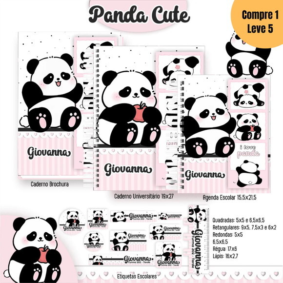 Arquivo Digital Panda Cute Kit Escolar 2025 -782