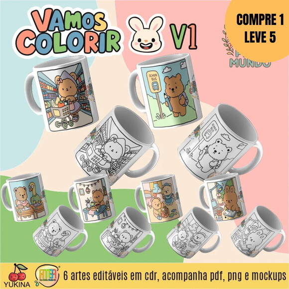 Arquivo Digital Petit Mundo Colorir Estampas Canecas -4865