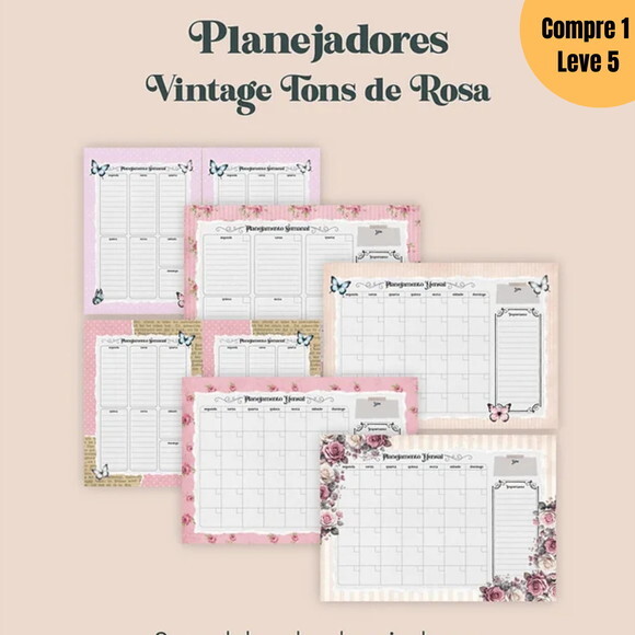 Arquivo Digital Planejadores Vintage Tons de Rosa -1039