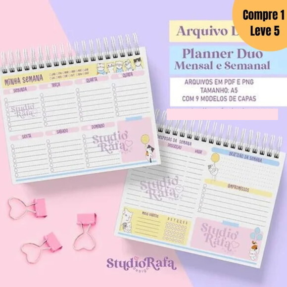 Arquivo Digital Planner Duo Gatinhos Mensal e Semanal -787