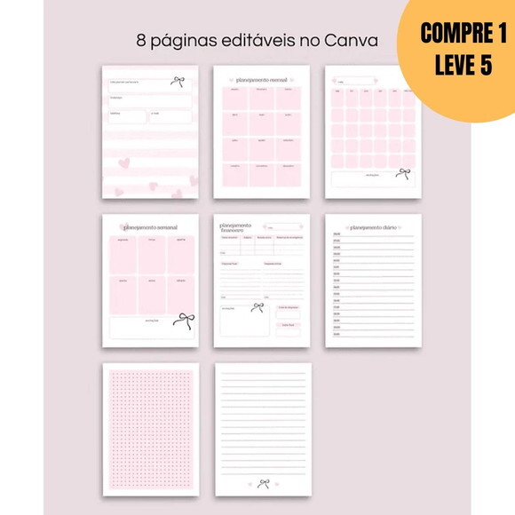 Arquivo Digital Planner Lacinhos Editável no Canva -5683