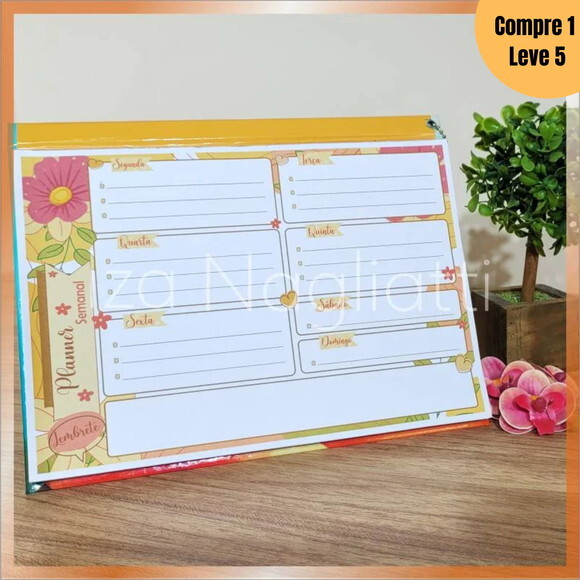 Arquivo Digital Planner Semanal Floral Azul e Laranja -1155