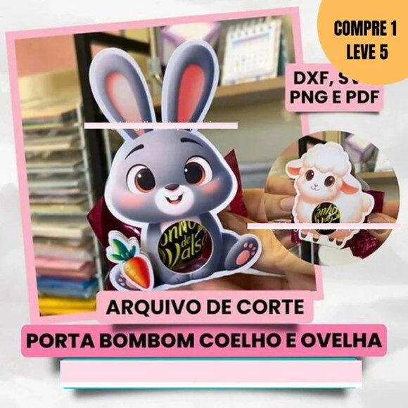 Arquivo Digital Porta Bombom Coelho e Ovelha Páscoa -2094