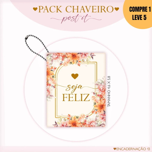 Arquivo Digital Post It Chaveiro Florais -3095