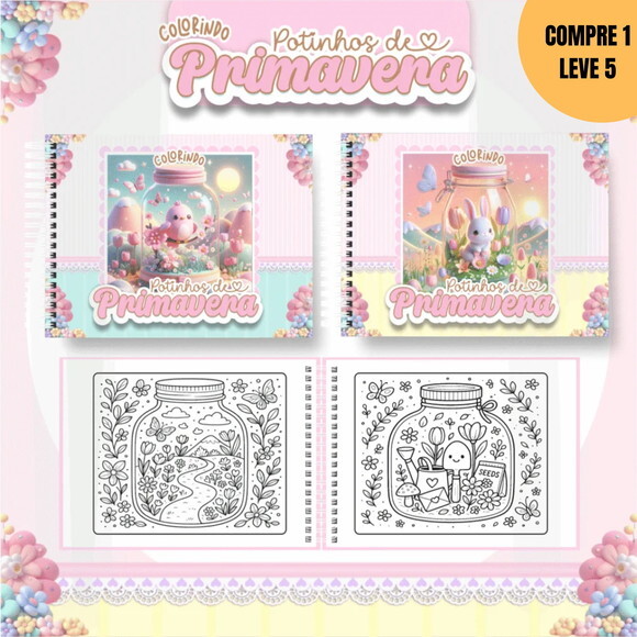 Arquivo Digital Potinhos de Primavera Livro de Colorir -3711