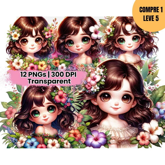 Arquivo Digital Quirky Girl Flowers Kit Digital -4017