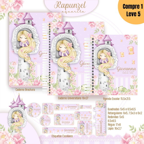Arquivo Digital Rapunzel Aquarela Kit Escolar 2025 -1059