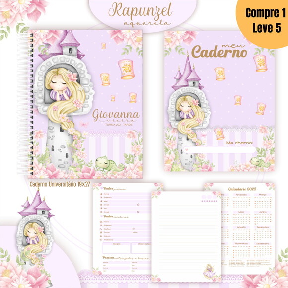 Arquivo Digital Rapunzel Aquarela Kit Escolar 2025 -1059