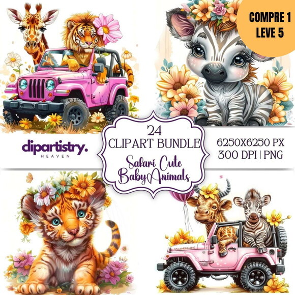 Arquivo Digital Safari Animais Aquarela Kit Digital -4020