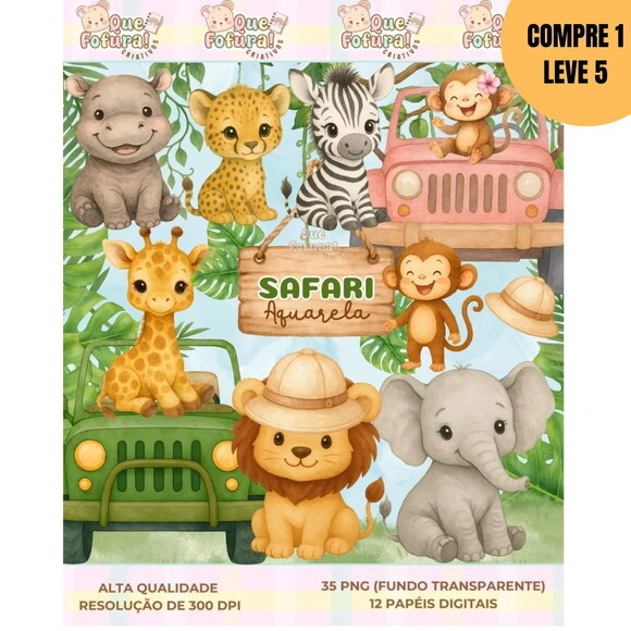 Arquivo Digital Safari Aquarela Kit Digital -4514