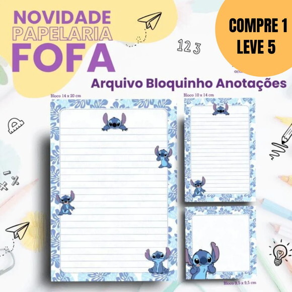 Arquivo Digital Stitch Pack Papelaria Fofa Bloquinho -5533