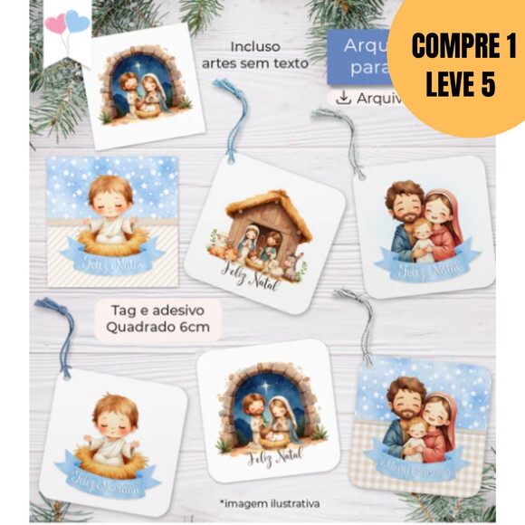 Arquivo Digital Tag ou Adesivo Quadrado 6cm Natal -5584
