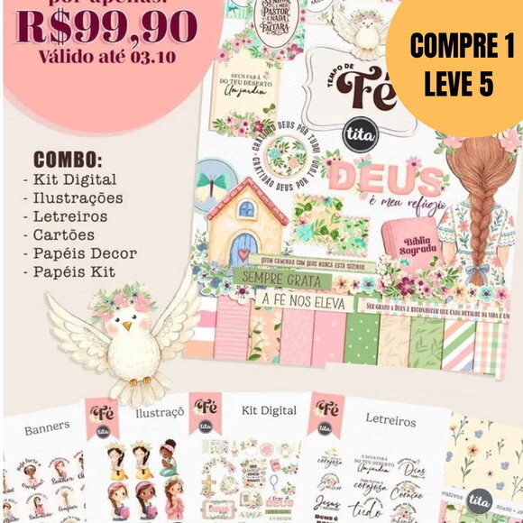 Arquivo Digital Tempo de Fé Combo Ilustrações e Papéis -5333