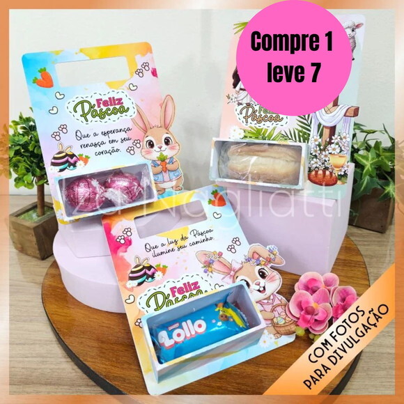Arquivo Digital Trio de Cards de Bombons Páscoa Coelhos