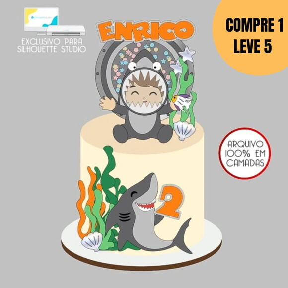 Arquivo Digital Tubarão Menino Baby Topo de Bolo -5358