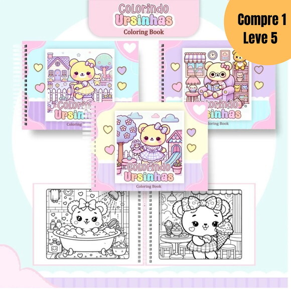 Arquivo Digital Ursinhos Kawaii Livro para Colorir -1716