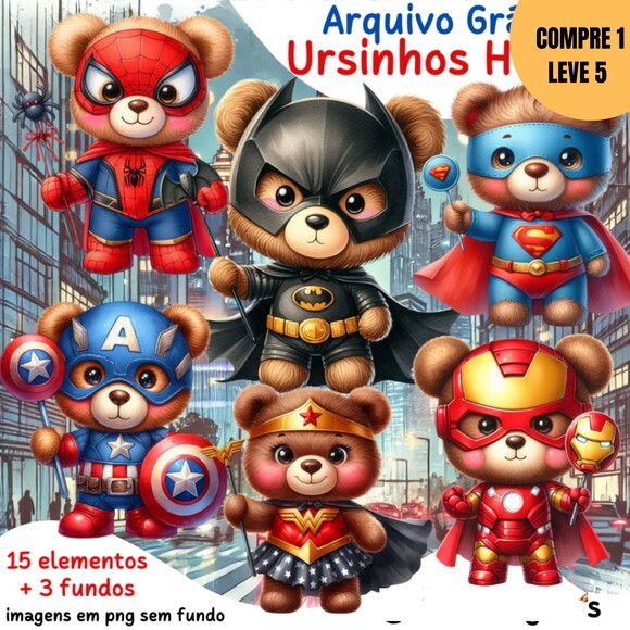 Arquivo Digital Ursinhos Heróis Kit Digital -3441