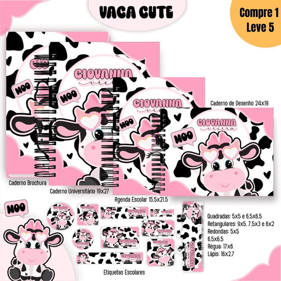 Arquivo Digital Vaca Cute Kit Escolar 2025 -1018