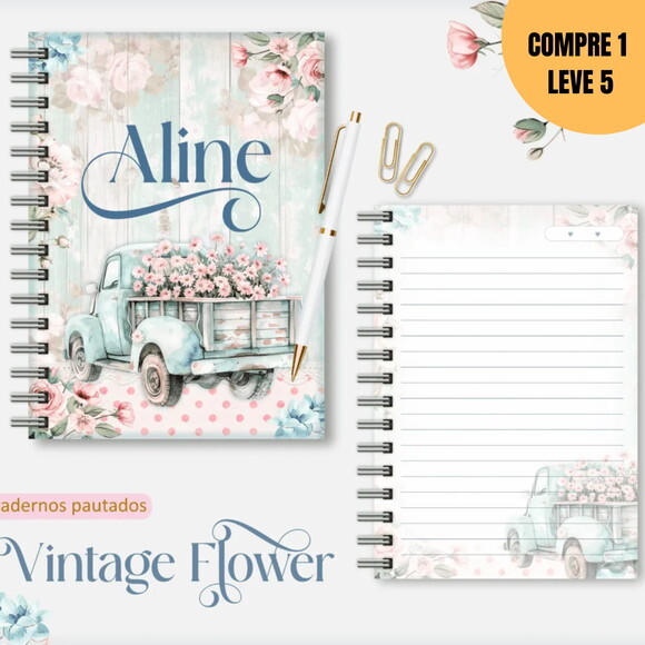 Arquivo Digital Vintage Flowers 2 Caderno A5 -1870