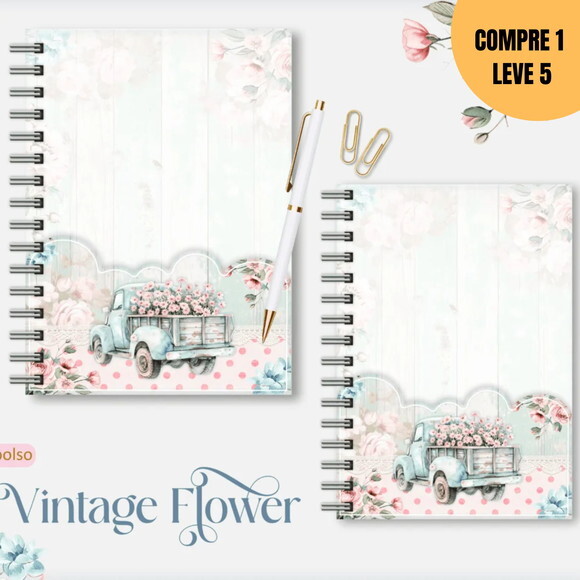 Arquivo Digital Vintage Flowers 2 Caderno A5 -1870