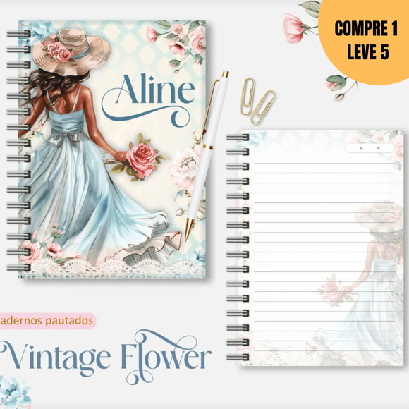 Arquivo Digital Vintage Flowers 1 Caderno A5 -1876