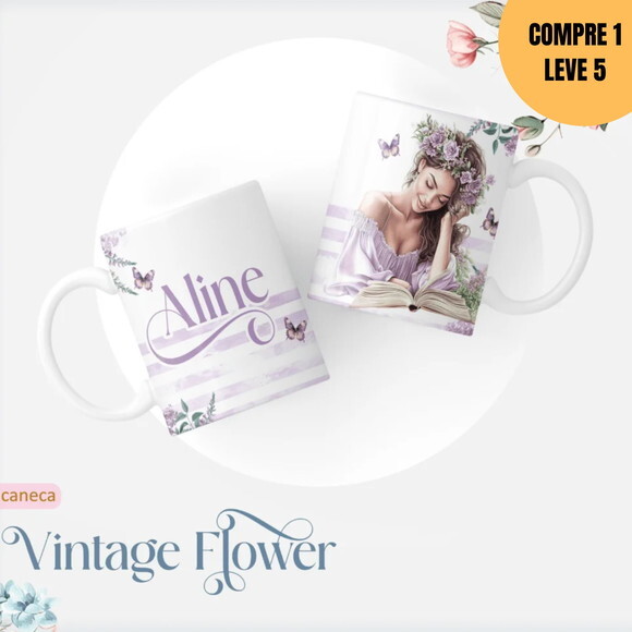Arquivo Digital Vintage Flowers 7 Caderno A5 -2921