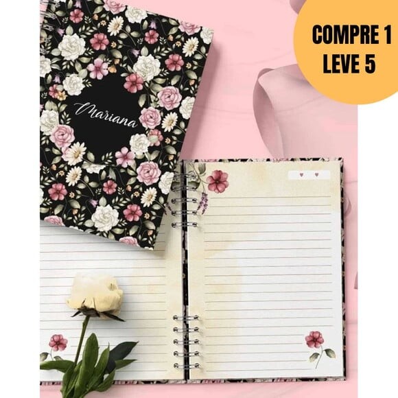Arquivo Digital 5 Capas e 5 Miolos Pautado Coleção Flores