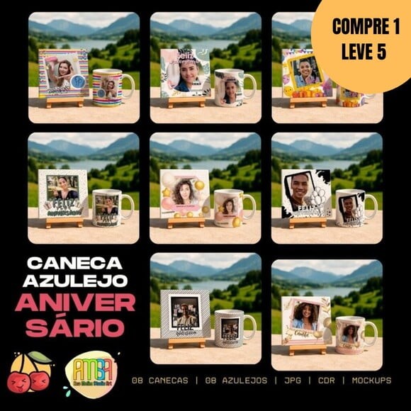 Arquivo Digital Aniversário Foto Artes para Caneca -5071